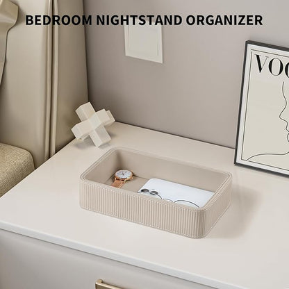 PU Leather Valet Tray Organizer, Small Nightstand Organizer Bedside Desktop - Image 4