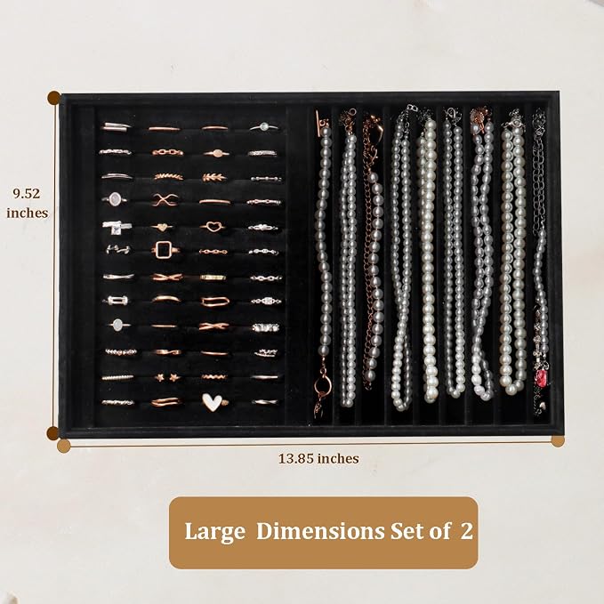 Large Velvet Jewelry Tray 2 Pack Stackable Jewelry Display Drawer Inserts Trays - Image 4