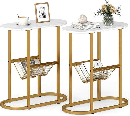 Tangkula Oval Narrow Side Table, 2-Tier End Table by TANGKULA