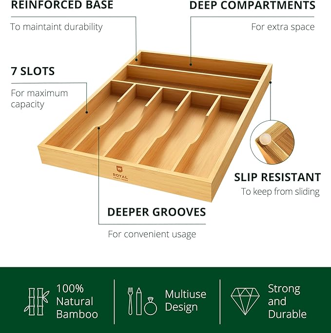ROYAL CRAFT WOOD Luxury Bamboo Utensil Rack and Silverware Organizer, Kitchen - Image 4