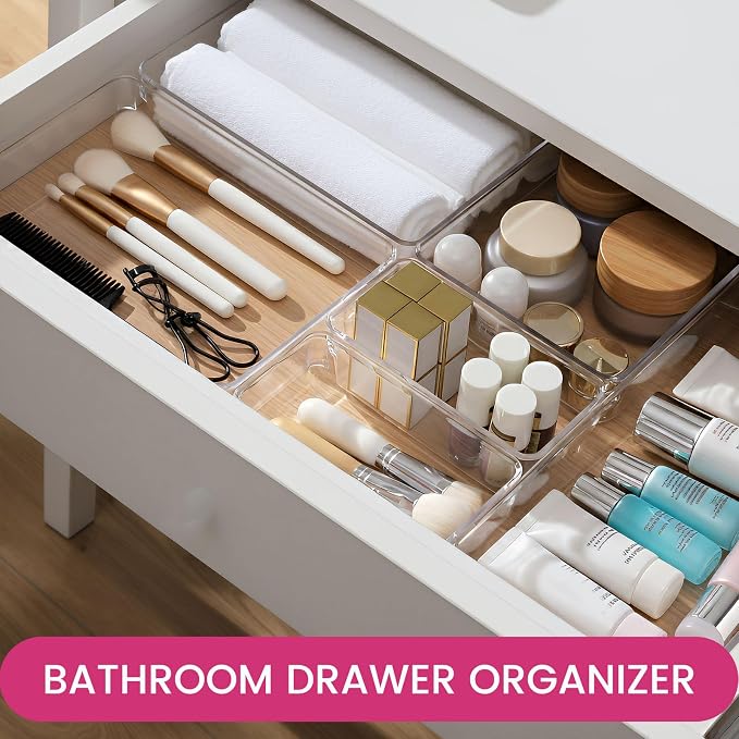 Criusia 26 Pack Large Clear Plastic Drawer Organizer Bins -5 Size Heavy Duty - Image 4