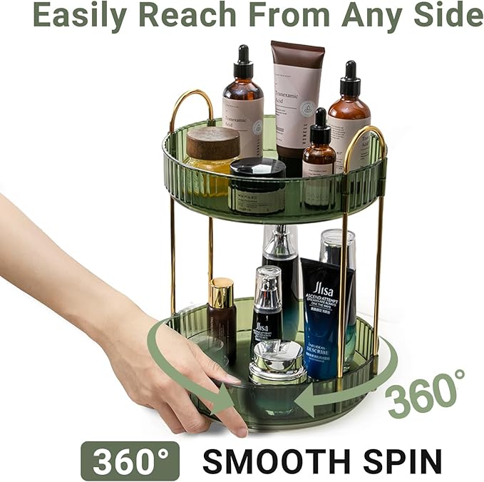 360 Rotating Makeup Organizer for Vanity, 2 Tier Large Capacity Skincare - Image 3