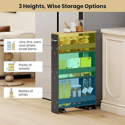 Small Kitchen Cart, 4-Tier Slim Rolling Island w/Handle, Laundry Room Storage - Image 6