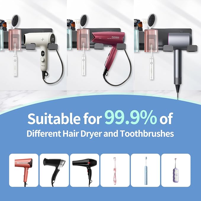 Hair Dryer Holder Wall Mounted Adhesive/Drilling, Hair Dryer Storage Organizer - Image 6