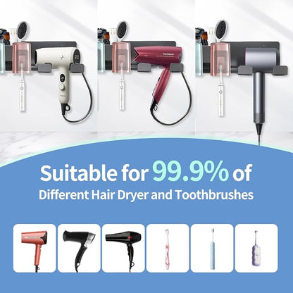 Hair Dryer Holder Wall Mounted Adhesive/Drilling, Hair Dryer Storage Organizer - Image 6