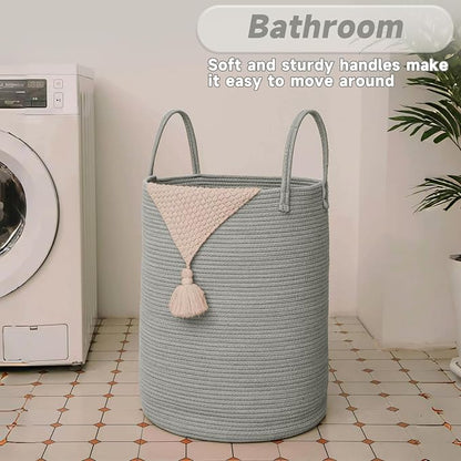 Large Woven Laundry Basket Hamper, 100L Cotton Rope Storage Bin - Image 5