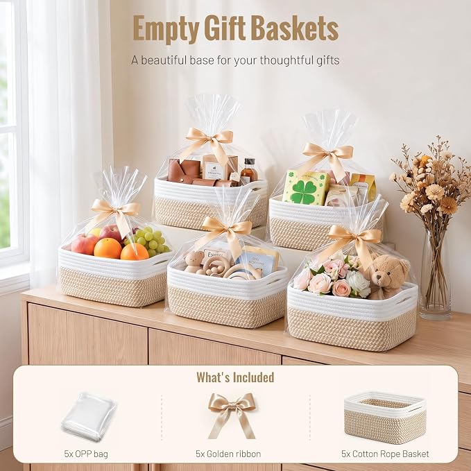 5 Pack Small Woven Storage Baskets - Image 6