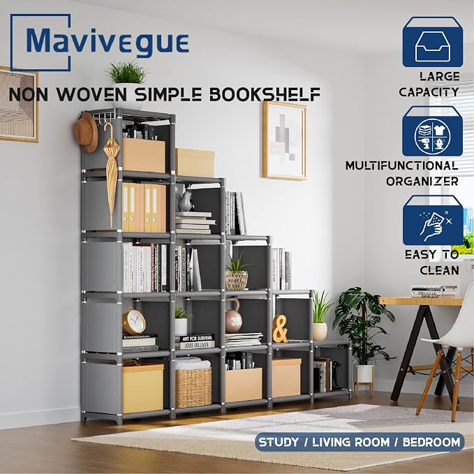 Mavivegue Book Shelf, 16 Cube Storage Organizer, DIY Bookcase, Metal Cube - Image 9