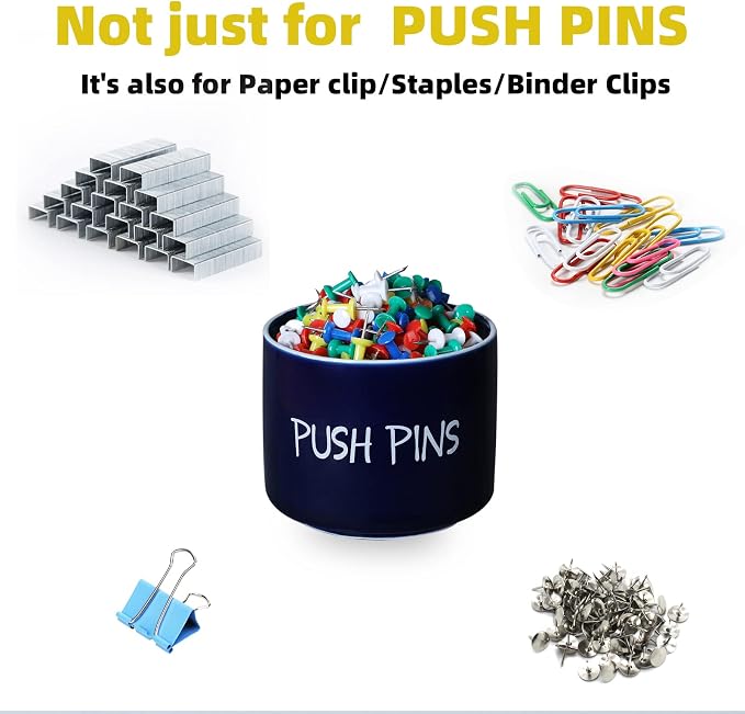 Ceramic Push Pins Holder, Paper Clips Dispenser Organizer - Image 2