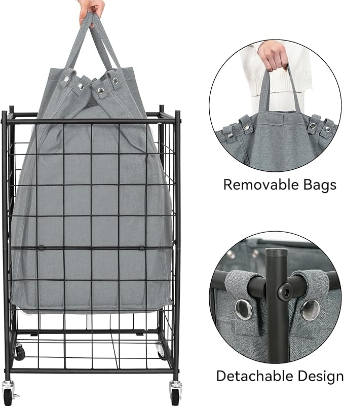 WOWLIVE Laundry Hamper with Wheels, Metal Wire Frame Rolling Laundry Basket - Image 6