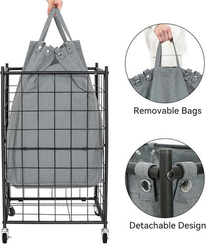 WOWLIVE Laundry Hamper with Wheels, Metal Wire Frame Rolling Laundry Basket - Image 6