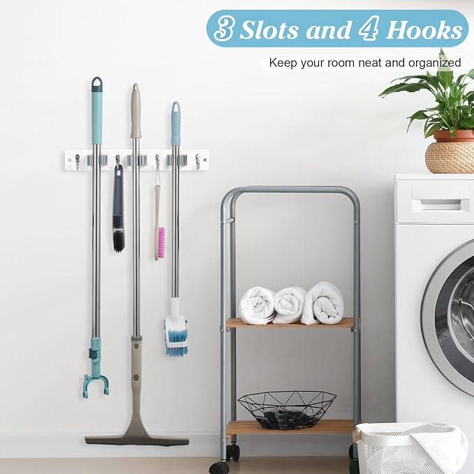 White Broom Holder Wall Mount - Image 2