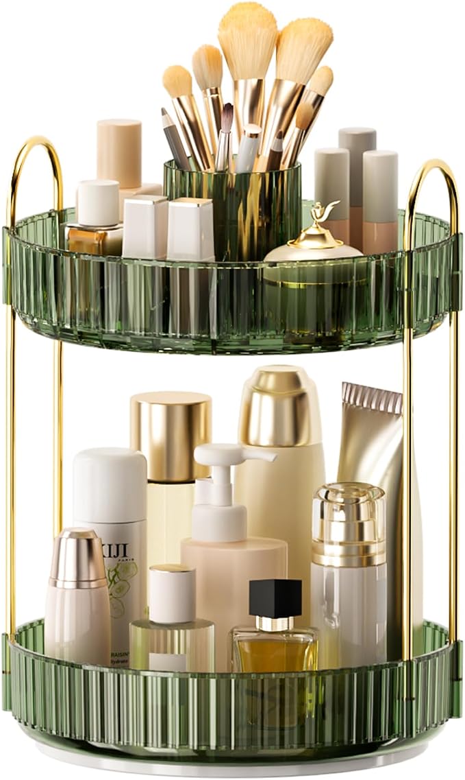 360° Rotating Makeup Organizer, Upgraded 2 Tier Skincare Perfume Organizers by Homelifeassistant