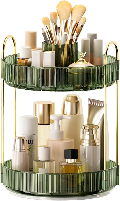 360° Rotating Makeup Organizer, Upgraded 2 Tier Skincare Perfume Organizers by Homelifeassistant