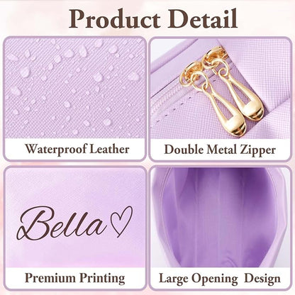 Personalized Makeup Bag with Name & Birth Flower, Custom Leather Cosmetic Bags - Image 5