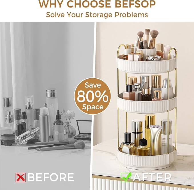 360° Rotating Makeup Organizer, Upgraded 3 Tier Skincare Perfume Organizers - Image 3