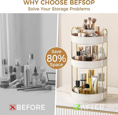 360° Rotating Makeup Organizer, Upgraded 3 Tier Skincare Perfume Organizers - Image 3