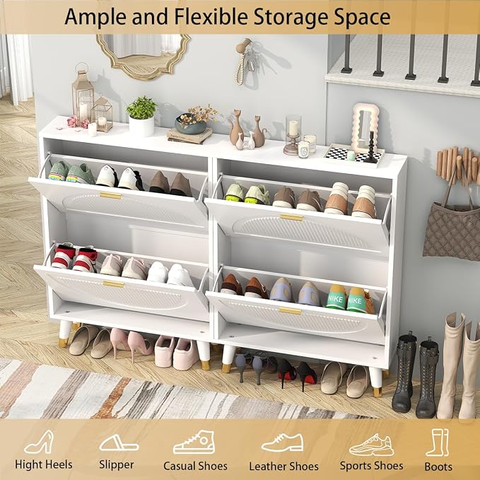 White Shoe Cabinet Storage for Entryway: Modern Hidden Shoe Storage Cabinet - Image 6