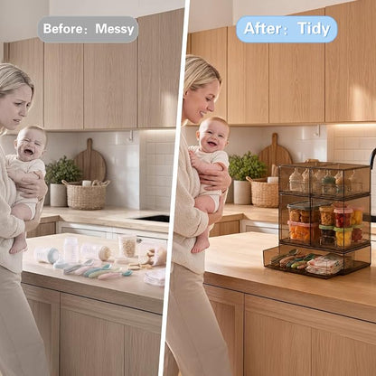 Baby Bottle Organizer, 5 Pack Tea Brown Acrylic Stackable Storage Drawers - Image 6