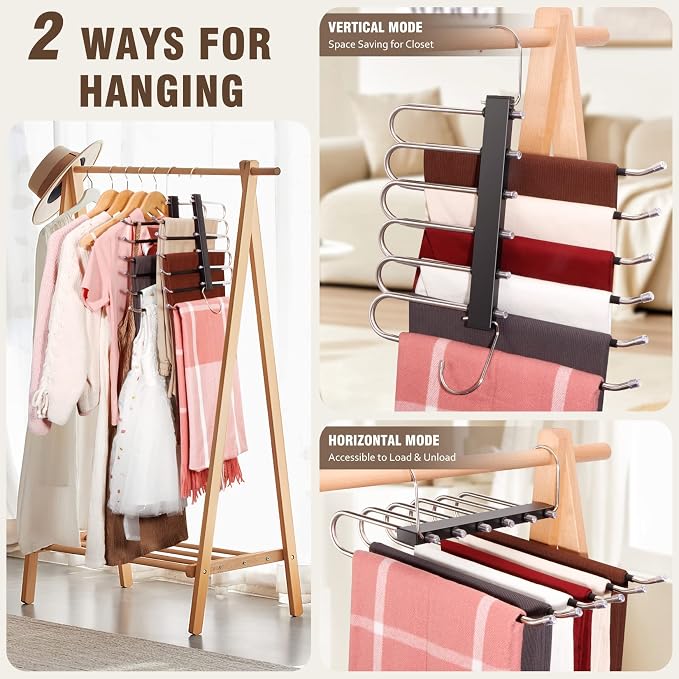 HUITEM Space Saving 6 Tier Pant Hangers, Stainless Steel, 2 Pack - Image 3