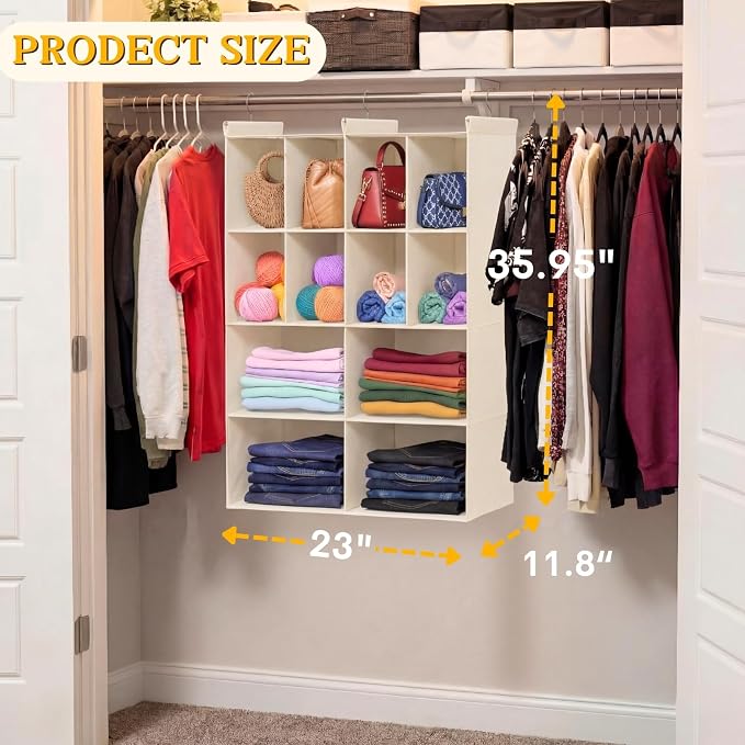 Ofiray-home 4 Tier Hanging Closet Organizer, 12 Compartments Sweater Organizer - Image 3
