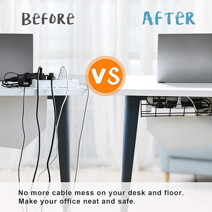 Under Desk Cable Management- 2 Pack Cord Organizer. Metal Wire Cable Management - Image 2