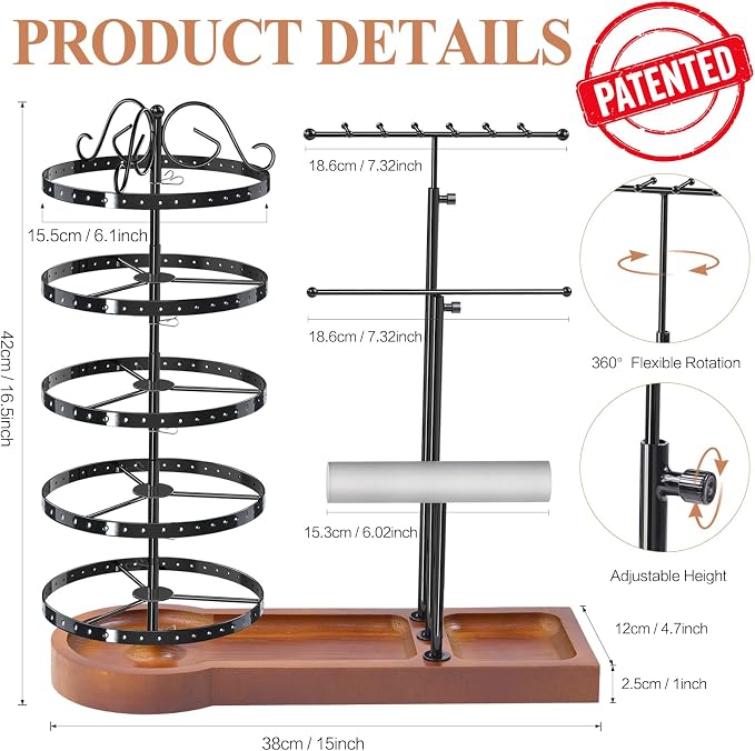KALYLOC Jewelry Earring Holder Organizer, Adjustable 5 Tiers Rotating Earring - Image 2