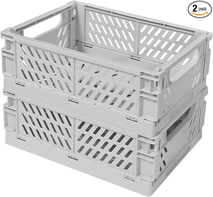 Pastel Plastic Storage Baskets 2 Pack, Collapsible Crates by Tobesonuoze