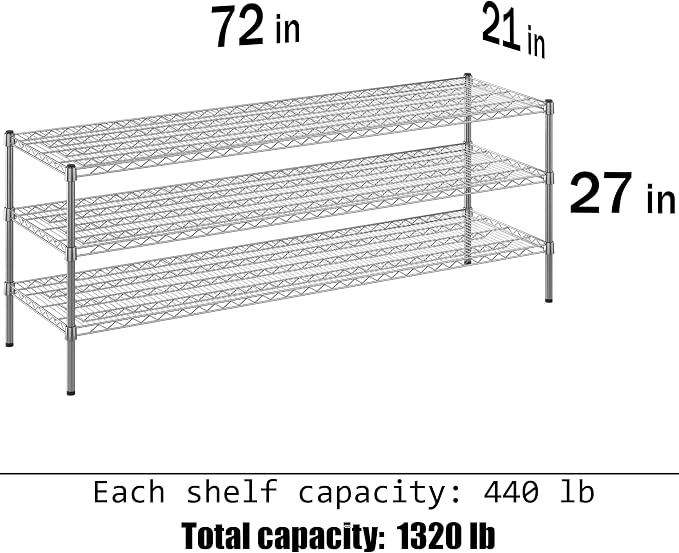 21" Deep x 72" Wide x 27" Height Wire Shelving Kit | 3-Tier | NSF Commercial - Image 3