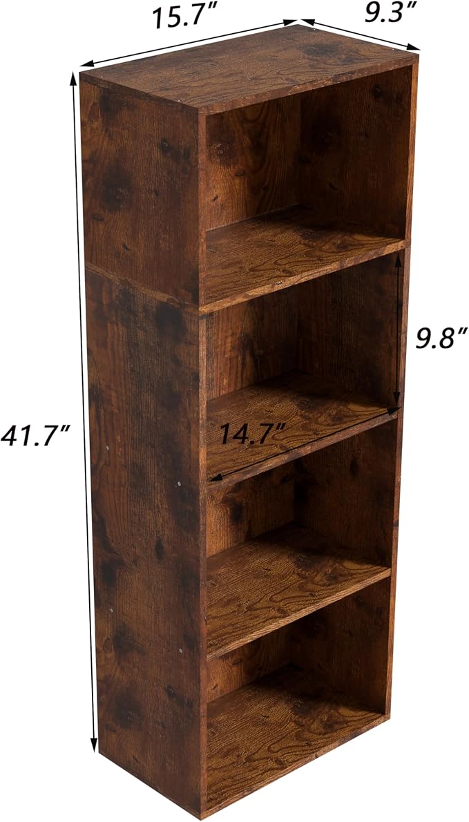 Wooden 4 Cube Storage Organizer, 4 Tier Tall Vintage Bookshelf Freestanding - Image 3