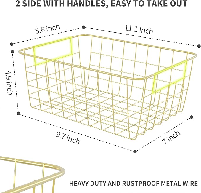 Gold Wire Baskets for Organizing, Storage Bins for Bathroom | Gold Basket - Image 5