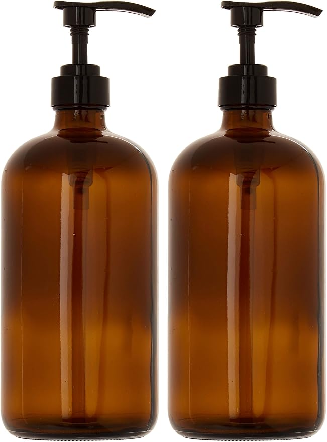 32 Ounce Glass Pump Dispenser Bottle, Large Amber Container - Image 7