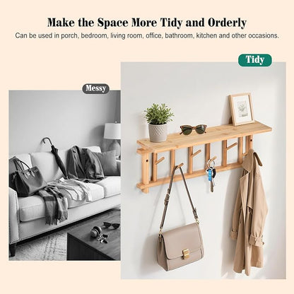 Coat Rack Wall-Mounted with Shelf Coat Hooks Wall Mount with Shelf Entryway - Image 5