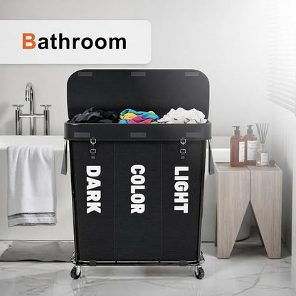 Laundry Sorter with Wheels 240L Rolling Laundry Cart, 3 Compartment Designed - Image 6