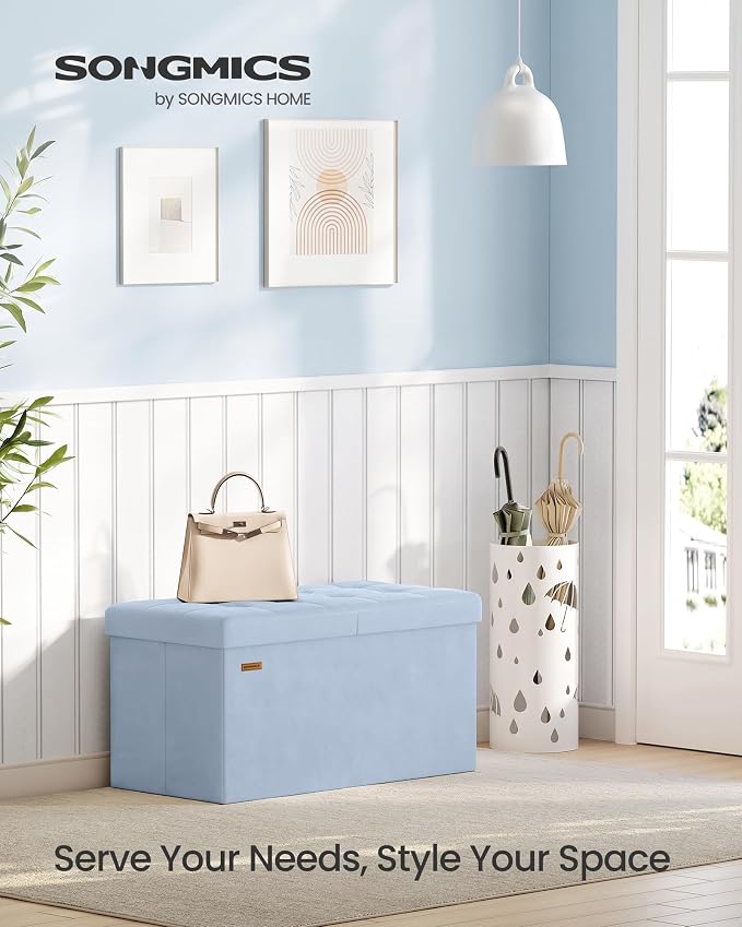 SONGMICS Velvet Storage Ottoman, Folding Storage Bench - Image 3