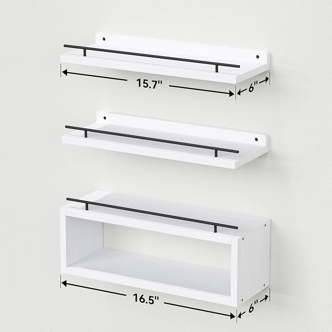 Floating Shelves for Wall with Cube Shelf, Wall Shelves with Metal Rail for - Image 3