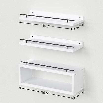 Floating Shelves for Wall with Cube Shelf, Wall Shelves with Metal Rail for - Image 3