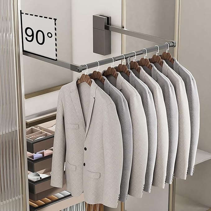 Pull Down Closet Rod for Hanging Clothes, Retractable Wardrobe Hanger for - Image 3