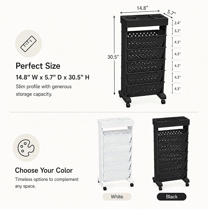 6-Tier Rolling Bookshelf Magazine Rack - Image 3