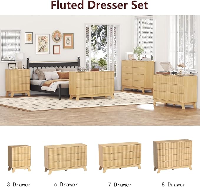 Fluted Dresser for Bedroom, 6 Drawer Dresser for Closet, TV Stand, Storage - Image 9
