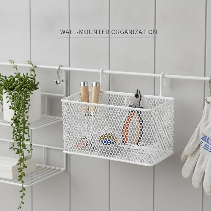 Wire Grid Hanging Basket, Iron Wall Mount Organizer - Image 3