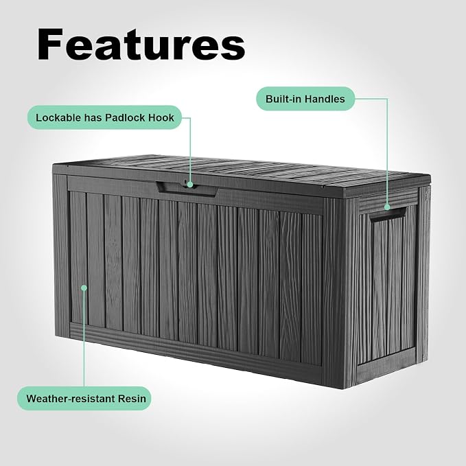 90 Gallon Deck Box, Resin Outdoor Storage Box - Image 4