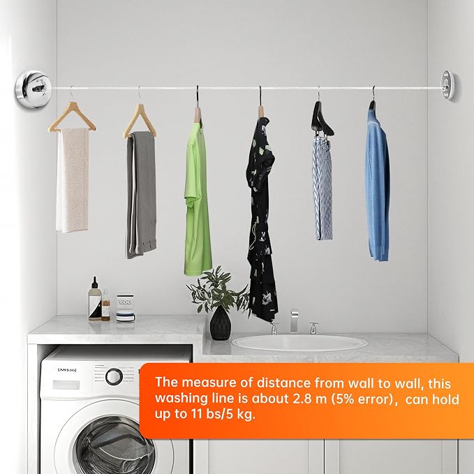 Retractable Clothesline, Stainless Steel Clothing Line Dryer Wall Mounted - Image 7
