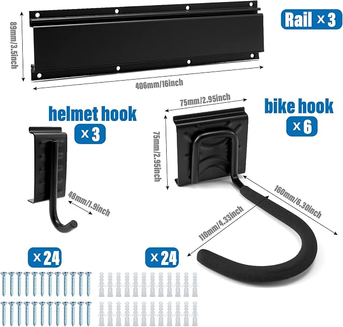 Sinoer Bike Storage Rack 6 Bike Wall Storage Rack and 3 Helmets, Heavy Duty - Image 7