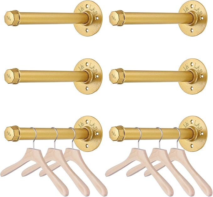 BTSKY 6 Pack Clothes Rack with Screws, 10 Inch Metal Industrial Pipe Clothes Bar by BTSKY