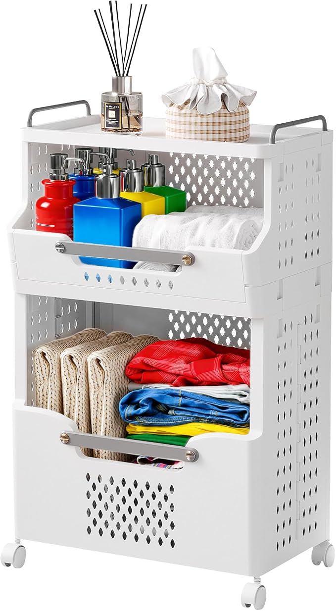 Laundry Basket with Wheels, Folding Laundry Hamper, utility cart, Kitchen by pupustar