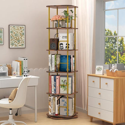 Lauxery 5 Tier Wooden Rotating Bookshelf, Metal Frame, 64 in Tall | 1000lbs - Image 8