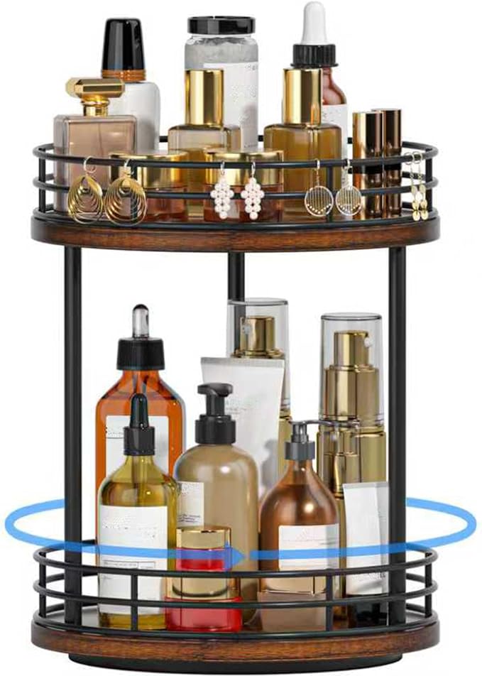 Bathroom Organizer Countertop, 2 Tier Rotating Makeup Organizer Countertop by Yelinkws
