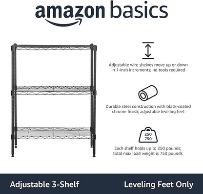 Amazon Basics 3-Shelf Adjustable Heavy Duty Steel Wire Rack Storage Shelving - Image 3