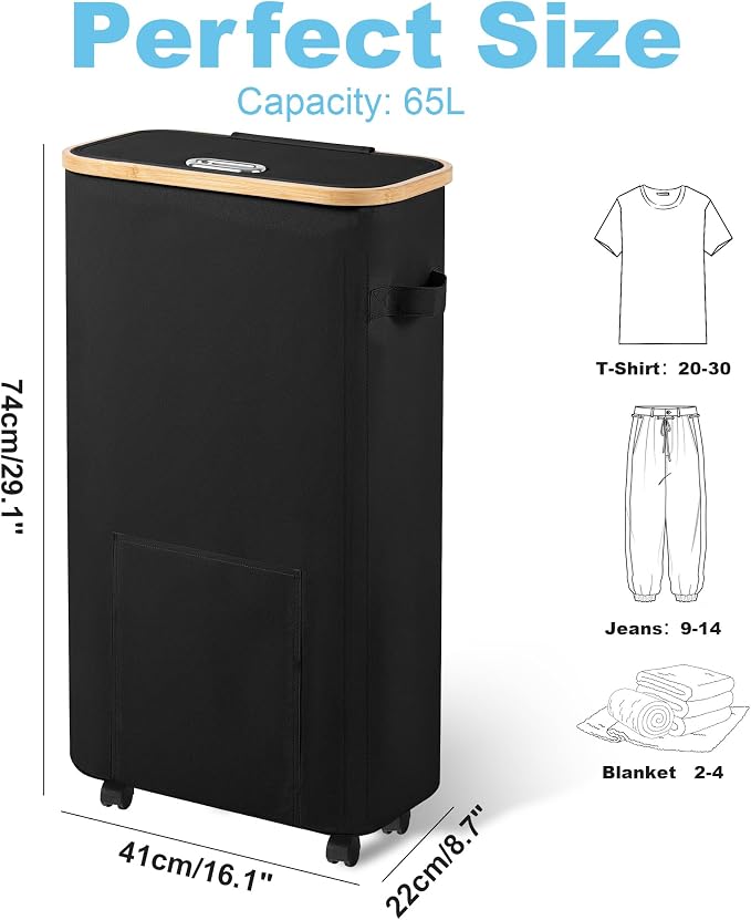 Vincona Laundry Basket with Wheels, Tall Dirty Clothes Hamper on Wheels - Image 2